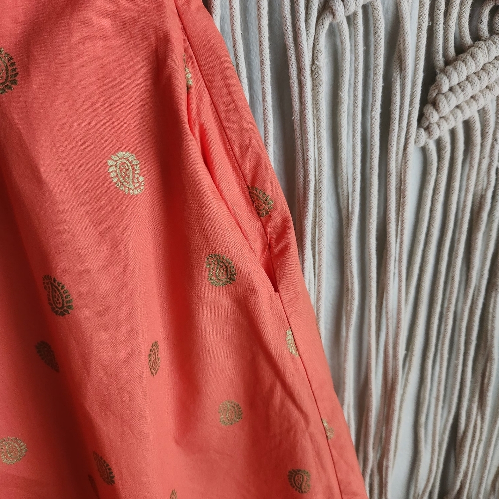 Maeve Coral Paisley Print Smocked Sundress Gold Metallic Boho Chic Sz 4 - Picture 4 of 8
